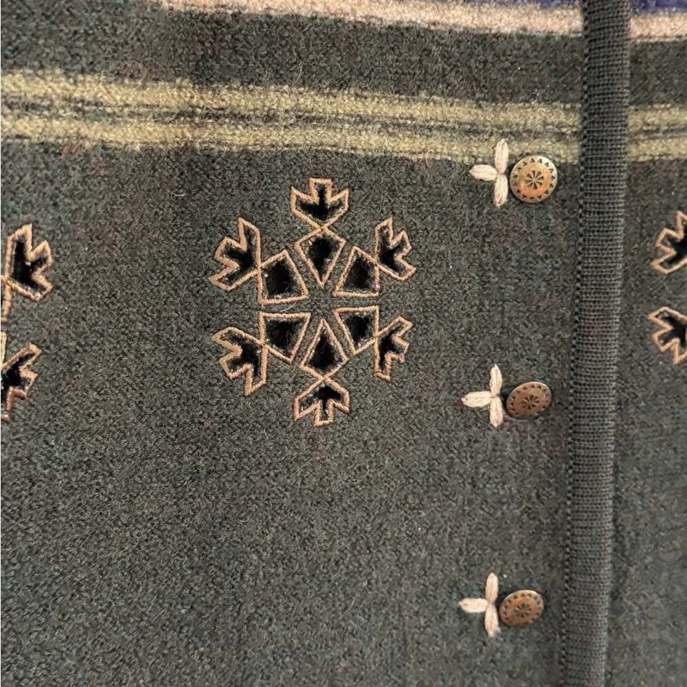 VTG Woolrich Womens Lg Wool Nordic Cardigan Sweater Deep Forest Green Snowflake - Picture 3 of 12